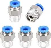 uxcell 1/4PT Male Straight Thread 6mm Push to Connectors Quick Fittings Silver Tone 5Pcs