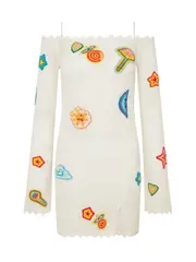 [Casablanca] Casablanca-Miniabito In Maglia All`Uncinetto Con Toppe-Donna S
