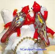 GLASS CEILING FAN SWITCH PULL RED MULTICOLORED LIZARD GECKO SALAMANDER LG PAIR