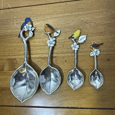 Enameled Bird and Leaf Set of 4 Stainless Steel Measuring Spoons