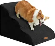 Wide Dog Stairs 3 Steps 40 cm High for Small Dogs, High Density Foam Pet Stairs, Washable Cover and Non-Slip Base