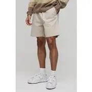Mens Stone Elasticated Waist Relaxed Woven Tab Canvas Shorts