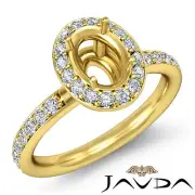 Halo Pave Oval Shape Semi Mount Diamond Engagement Ring 14k Yellow Gold 0.54Ctw