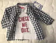 BNWT Pumpkin Patch Sz 3-6mth Navy Check Shirt With Attatched Tee Check Me Out