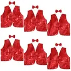 6x Kids Sequin Vest Bow Tie Set Costume 80s Party Dress Up Waistcoat - Red
