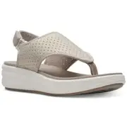 Clarks Cloudsteppers Drift Blossom Women Wedge Sandals Size 7M Taupe Beige White