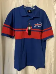 Buffalo Bills Embroidered Polo Shirt Blue Red Striped NFL FOCO L NWT