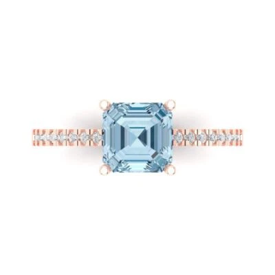 2.7Ct Asscher Cut Natural Aquamarine Gold Engagement Promise Statement Ring