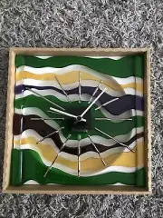 Ponyglass ART GLASS hand made Wall Clock, Purple, Green & Yellow w/ Silver Leaf