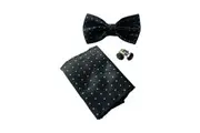 Mens Black Gridded Squares Matching Bow Tie, Pocket Square & Cuff Links Set