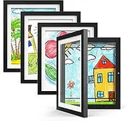 Hsypti Kids Art Frames, Kids Artwork Frames Changeable 8.5 x11 with Mat and 10 x12.5 Without Mat, Front Opening Holds 100 Drawings for Drawings, Artworks, Children Art Projects 4 Pack Black