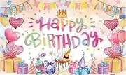 Homiliky Happy Birthday Decorations Backdrop Large Happy Birthday Banner Watercolor Wind Background Wall Birthday Party Decorations Supplies Photo Booth Backdrop for Children Men Women