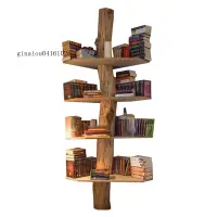 在飛比找蝦皮商城精選優惠-免運 樹形實木書架置物架木架子簡易創意鐵藝墻上置物書房落地書
