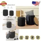 Versatile Round Black Velvet Storage Ottomans - Foot Rest and Vanity Stool