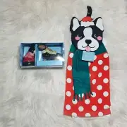 New! St. Nicholas Square Dog Salt and Pepper Shakers with matching kitchen Towel