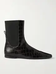 [TOTEME] TOTEME - Croc-effect Leather Ankle Boots - Chocolate - IT39 IT 39 Brown