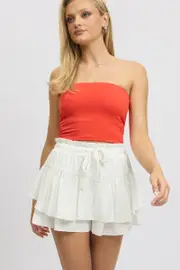 White Skort Skirt Frilled Hem Elasticated Waist - Size 8XS, Women's Shorts