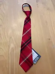 NWT Hartstrings Red Black White Plaid Silk Holiday Boys Kids Zipper Dress Tie