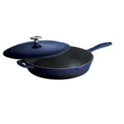 Tramontina Skillet 12" Enameled Cast Iron Cookware Round Gradated Cobalt w/ Lid