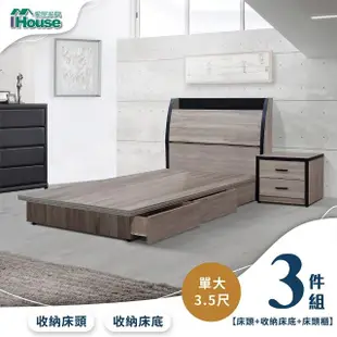 【IHouse】香奈兒 觸控燈光房間3件組 單大3.5尺(床頭箱+3抽收納+床頭櫃)