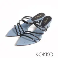 在飛比找Yahoo奇摩購物中心優惠-KOKKO時尚尖頭性感細帶高跟拖鞋牛仔深藍色
