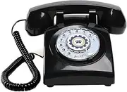 Retro Rotary Phone, Retro Landline Phone with Metal Bell, Updated Retro Telephone with Ringer High/Off, Vintage Rotary Dial Phone with Movable Curly Cord, Rotary Telephone for Home, Hotel, Black