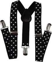 [Zasel] Boys Adjustable Black With White Stars Patterned Suspenders Black, White