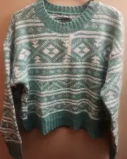 American Eagle Fairisle Snowdrift Crewneck Sweater Green White Size XS NWT