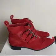 Wittner Boots 36 Cristy Red Kid Suede Mid Top 100 Year Anniversary New