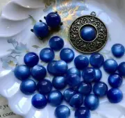 Vintage Cabochons, Blue Lucite cabochons, Moonstone look, 11mm cabochons, #B51