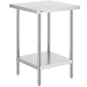 Stainless Steel Prep Table, 24 x 24 x 34 Inch, 700 lbs Load Capacity, Heavy Duty Metal Worktable with 3 Adjustable Height Levels, Commercial Workstation for Kitchen Garage Restaurant