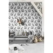 White rabbits animals removable Wallpaper white mural Self Adhesive Peel & Stick