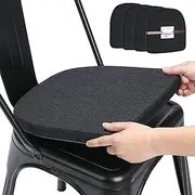 BUYUE Natural Linen 14x14 Magnetic Cushions for Metal Chair Set of 4, Enhanced Anti-Slip Seat Pads for Dining Kitchen Café Stackable Chairs (U-Shape, Black, 4 Counts)