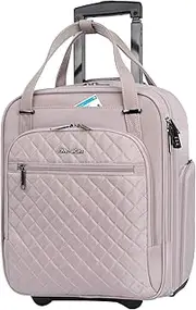 [EMPSIGN] Underseat Carry On Wheeled - 16" Carry on Bag with Wheels Multi-Functional Lightweight Rolling Bag Overnight Weekender Small Suitcase for Women Men Travel Business, Dusty Pink
