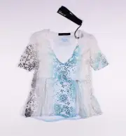Miss Sixty Y2K Rare Silk Craig Paint Short Sleeve Blouse Shirt Size M