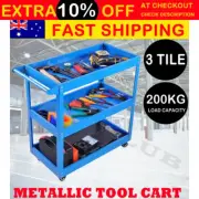 200kg Heavy Duty Steel 3 Tier Tool Cart Workshop Mechanic Parts Trolley Storage