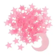 100 Stars and 1 Moon Glow in The Dark Luminous Fluorescent 3D Plastic Glow Pink