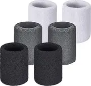 Sawanork Sweatbands, Sports Wristbands, Cotton Wrist Bands for Adults Working Out, Tennis, Basketball, Running, for Men & Women, 3 Pairs (Black White and Grey)