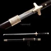 T13 Steel Chinese Dao 唐刀 Brass Sword Mirror Blade Ebony Sheath Double Grooves.