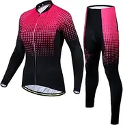 [LMKIJNB] Womens Cycling Jersey Long Sleeves Set Bicycle Clothing Sportswear Biking Suit Tights Spring Autumn Moisture Wicking Quick-Dry UV Protection 3D Gel Padded MTB Outdoor Windproof PO02,B,Small