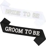 [Araluky] 2 Pcs White Bride to Be Sash & Black Groom to Be Sash, Pearl Bachelorette Sashes for Bachelorette Party Decorations Bridal Shower Wedding Hen Party Bride to Be Decorations