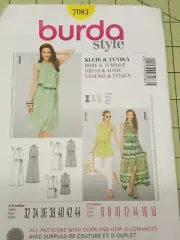 Burda Pattern 7083 Boho Easy Dresses Tunics Sizes 6 8 10 12 14 16 18 UNCUT