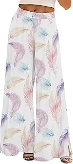 [Generic] Woman for Work Palazzo Pants Boho Floral 2025 Summer Beach Culottes Flowy Casual Trousers for Vacation Womens Plus Size
