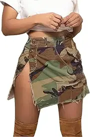 [Voghtic] Camo Skirts for Women High Waisted Ruched Drawstring Long Pencil Skirts with Pockets