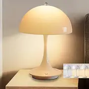 Modern Cordless Portable Rechargeable Small Mushroom Table Touch Lamps LED Desk Lamp Living Room Bedroom Bedside Nightstand Home Decor White