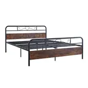 Foret Bed Frame Metal Queen Double King Single Full Size Modern Wooden Headboard Bedroom Base Platform