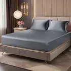Satin Fitted Sheet and Pillowcases Set, Luxury Soft Similar to Silk Bottom Bed S