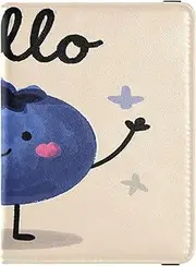 [Amooorous] Hello Cartoon Cute Blue Blueberry Leather decorative passport book holder Vaccine Case Protector Cover Passport Holder Combo with Vaccine Card Slot Ultra Slim, Hello Cartoon cute blue blueberry, 1
