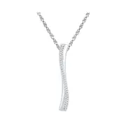 14k White Gold Round Diamond Vertical Bar Fashion Pendant 1/10 Cttw