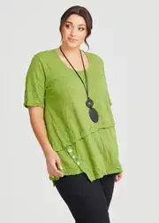 [TS] Taking Shape Angle Peplum Cotton Mix Crush Top Size 10 in Cactus Green - Plus Size Women's Tops & T Shirts Cactus Green
